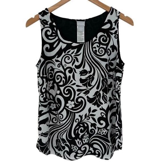 Chico's Reversible Tank Top Black White Scroll Print Women Small 4/6 NEW - Picture 1 of 5